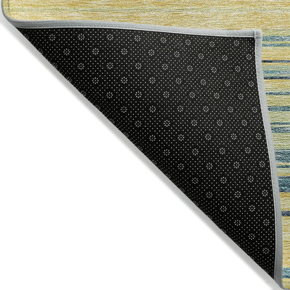 9' X 12' Yellow Denim Blue And Sky Blue Striped Washable Indoor Outdoor Area Rug