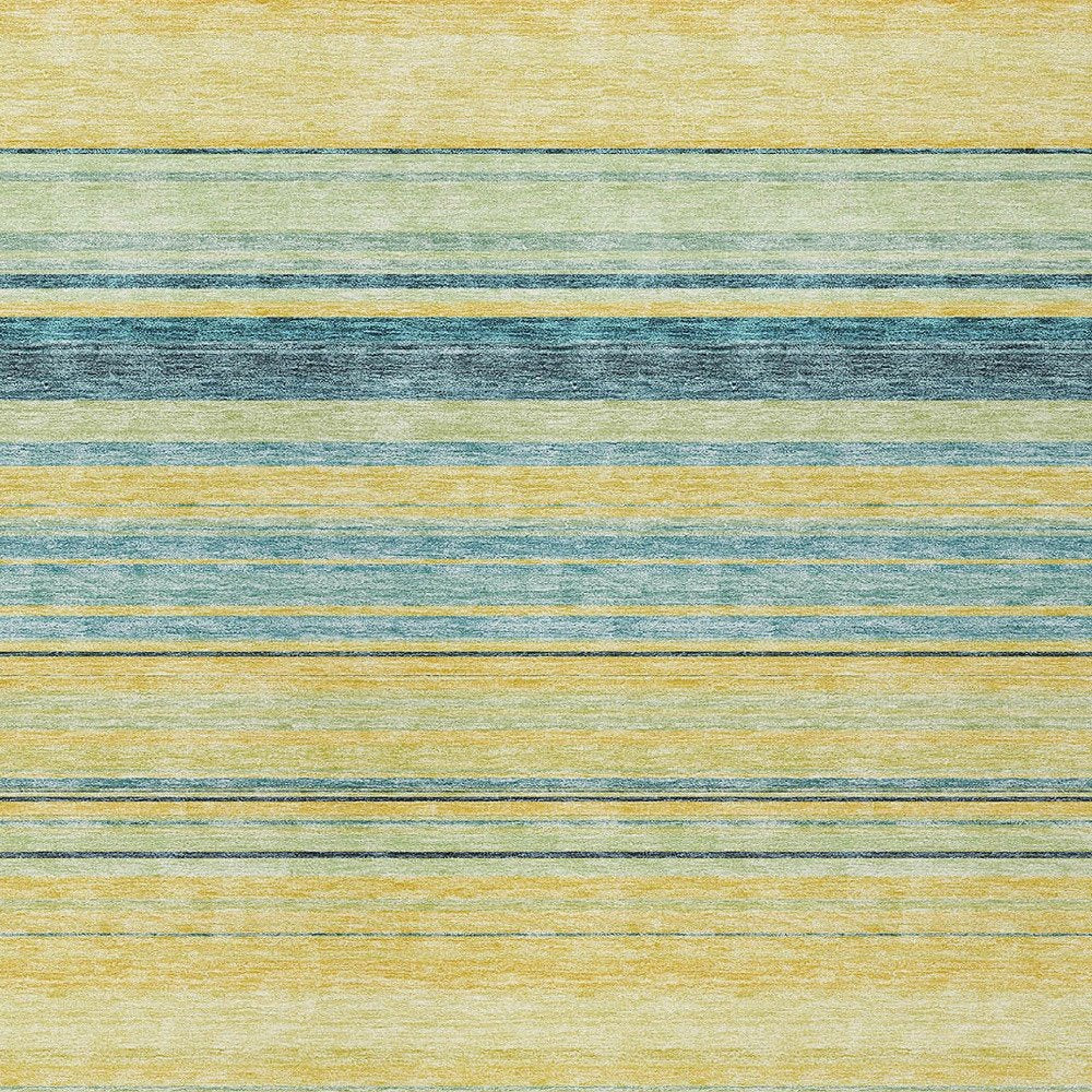 9' X 12' Yellow Denim Blue And Sky Blue Striped Washable Indoor Outdoor Area Rug