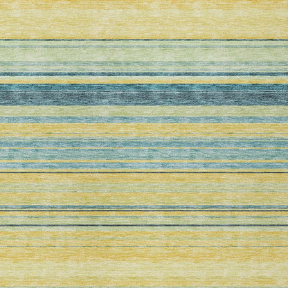 9' X 12' Yellow Denim Blue And Sky Blue Striped Washable Indoor Outdoor Area Rug