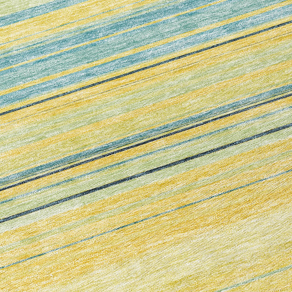 9' X 12' Yellow Denim Blue And Sky Blue Striped Washable Indoor Outdoor Area Rug
