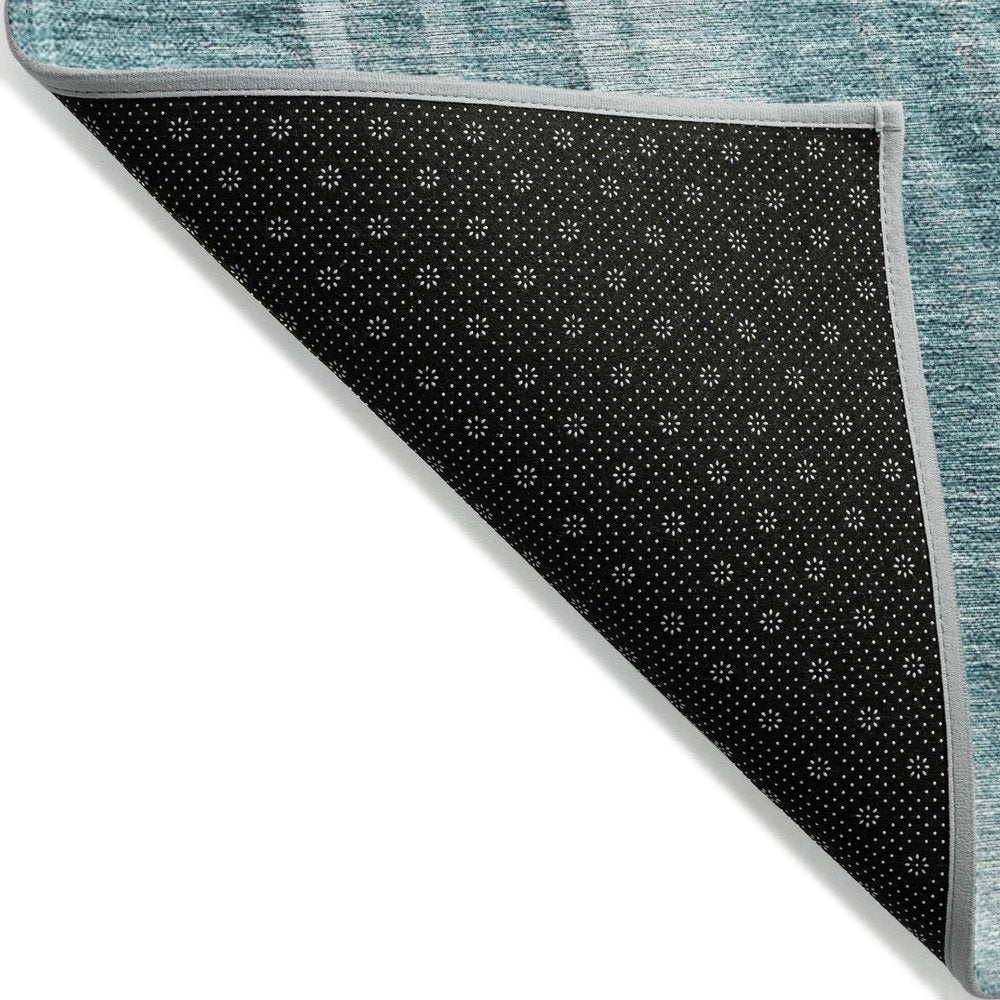 9' X 12' Teal Blue Turquoise And Aqua Striped Washable Indoor Outdoor Area Rug
