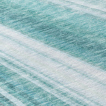 9' X 12' Teal Blue Turquoise And Aqua Striped Washable Indoor Outdoor Area Rug