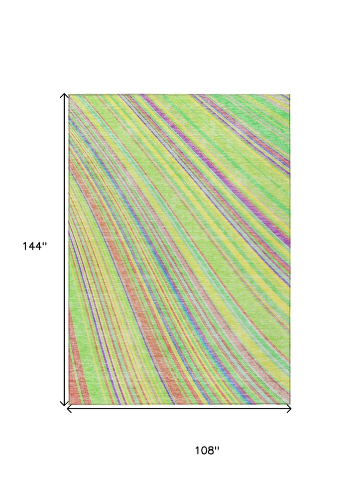 9' X 12' Teal Blue Turquoise And Aqua Striped Washable Indoor Outdoor Area Rug