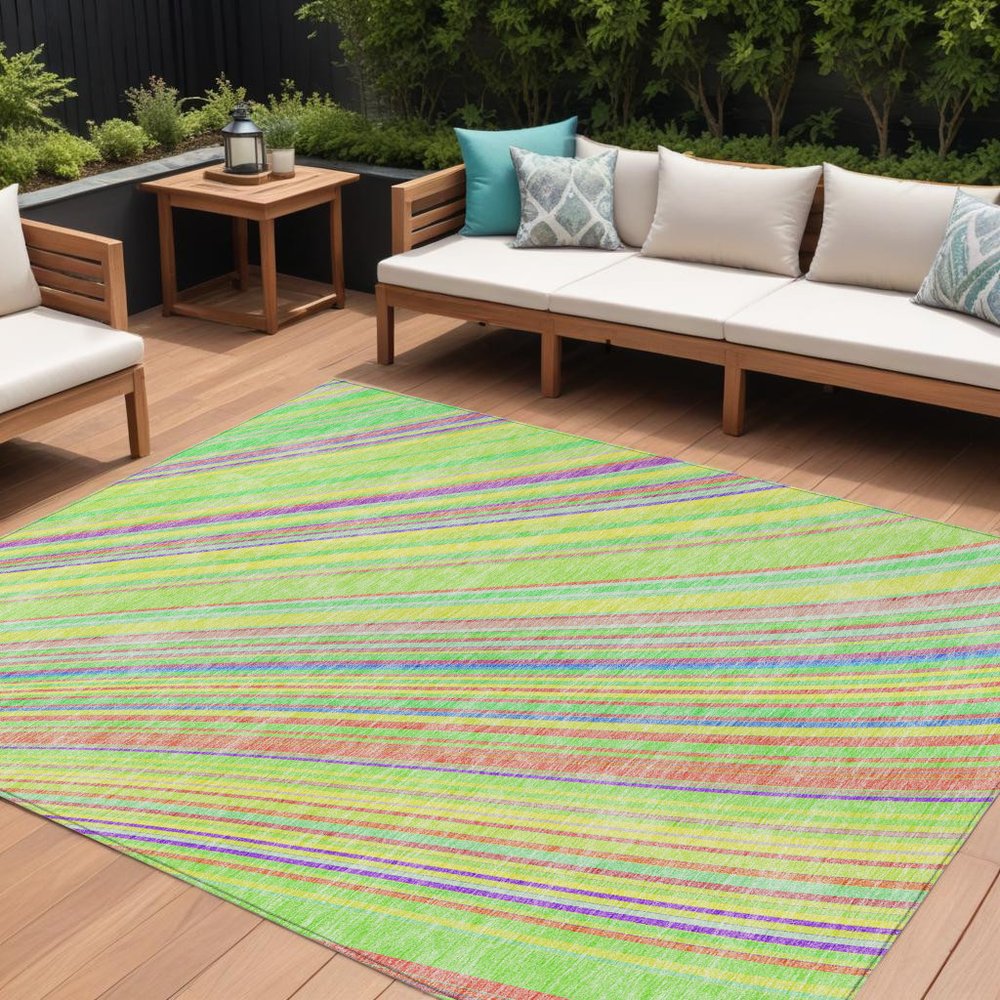 9' X 12' Teal Blue Turquoise And Aqua Striped Washable Indoor Outdoor Area Rug