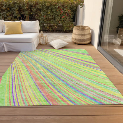 9' X 12' Teal Blue Turquoise And Aqua Striped Washable Indoor Outdoor Area Rug