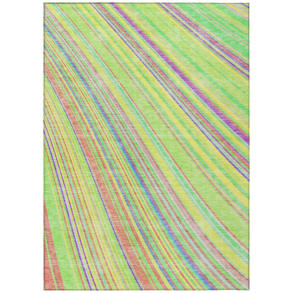 9' X 12' Teal Blue Turquoise And Aqua Striped Washable Indoor Outdoor Area Rug