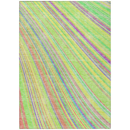 9' X 12' Teal Blue Turquoise And Aqua Striped Washable Indoor Outdoor Area Rug