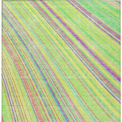 9' X 12' Teal Blue Turquoise And Aqua Striped Washable Indoor Outdoor Area Rug
