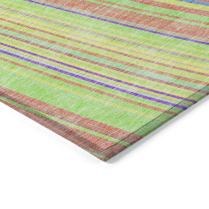 9' X 12' Teal Blue Turquoise And Aqua Striped Washable Indoor Outdoor Area Rug