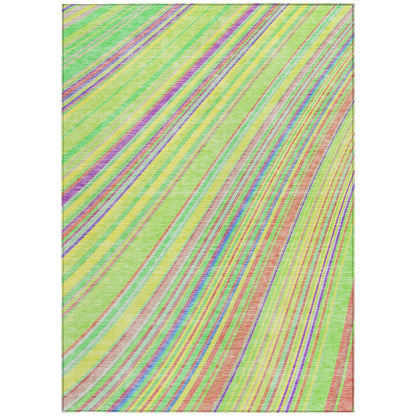 9' X 12' Teal Blue Turquoise And Aqua Striped Washable Indoor Outdoor Area Rug