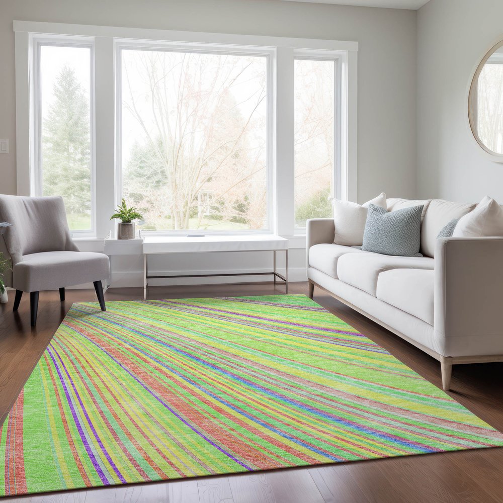 9' X 12' Teal Blue Turquoise And Aqua Striped Washable Indoor Outdoor Area Rug
