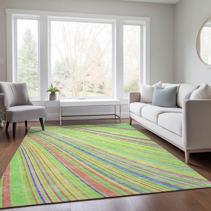 9' X 12' Teal Blue Turquoise And Aqua Striped Washable Indoor Outdoor Area Rug