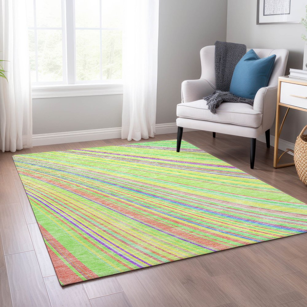 9' X 12' Teal Blue Turquoise And Aqua Striped Washable Indoor Outdoor Area Rug