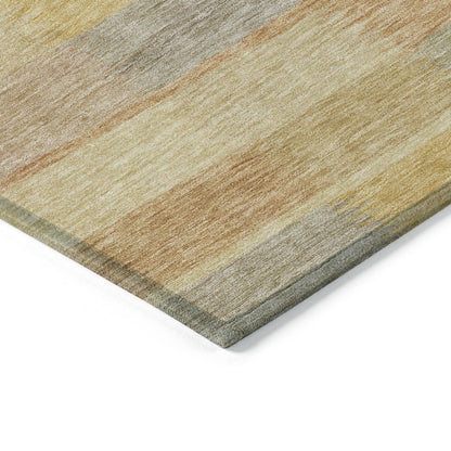 9' X 12' Wheat Beige And Gold Striped Washable Indoor Outdoor Area Rug