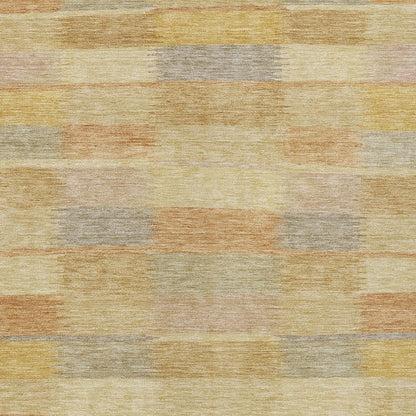 9' X 12' Wheat Beige And Gold Striped Washable Indoor Outdoor Area Rug