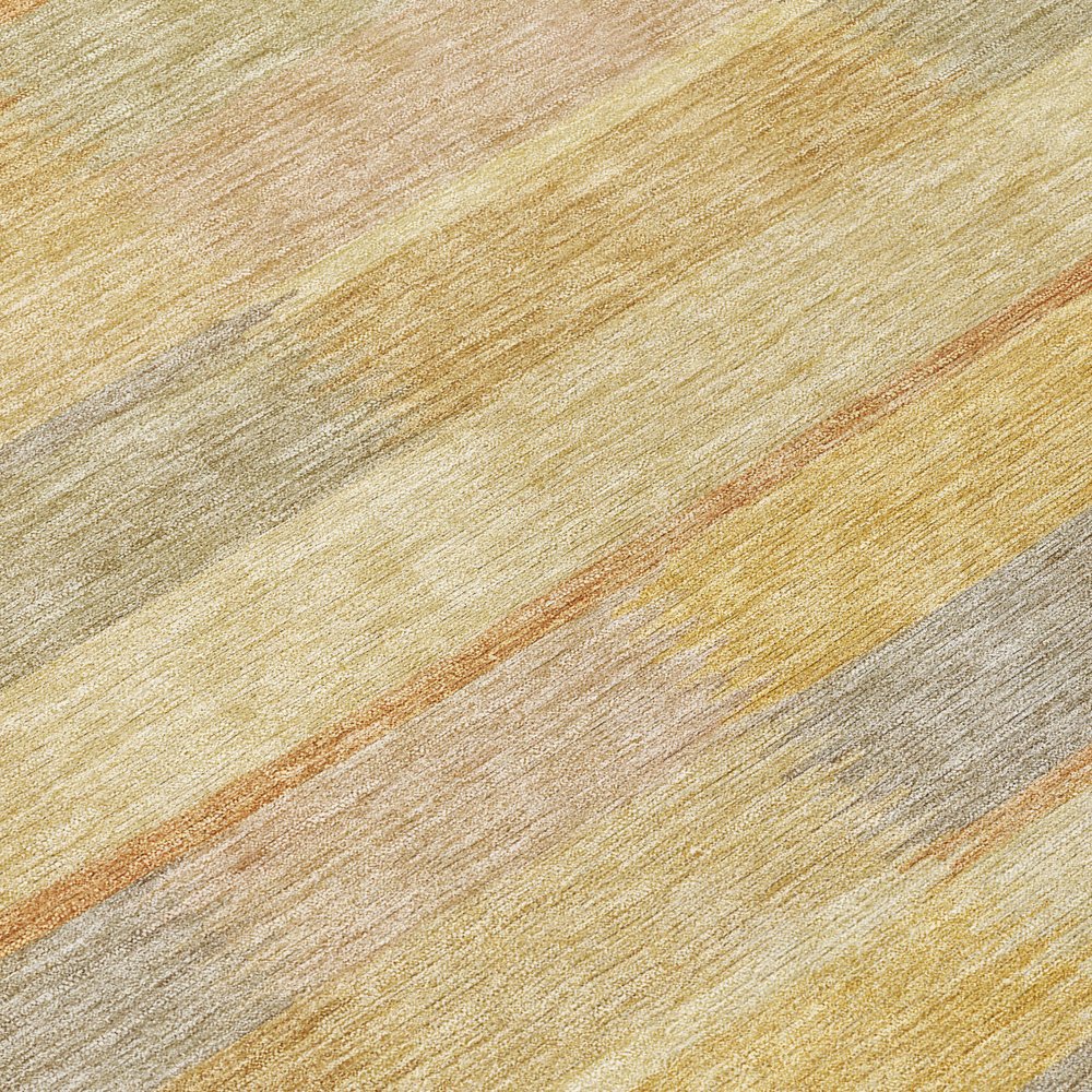 9' X 12' Wheat Beige And Gold Striped Washable Indoor Outdoor Area Rug