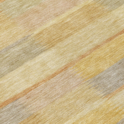 9' X 12' Wheat Beige And Gold Striped Washable Indoor Outdoor Area Rug