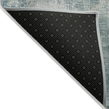 9' X 12' Turquoise And Ivory Abstract Washable Indoor Outdoor Area Rug