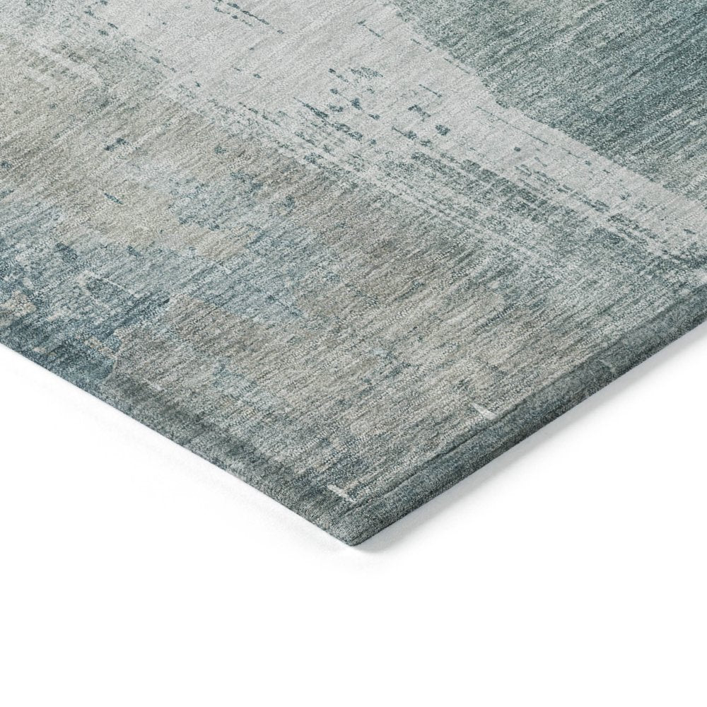 9' X 12' Turquoise And Ivory Abstract Washable Indoor Outdoor Area Rug