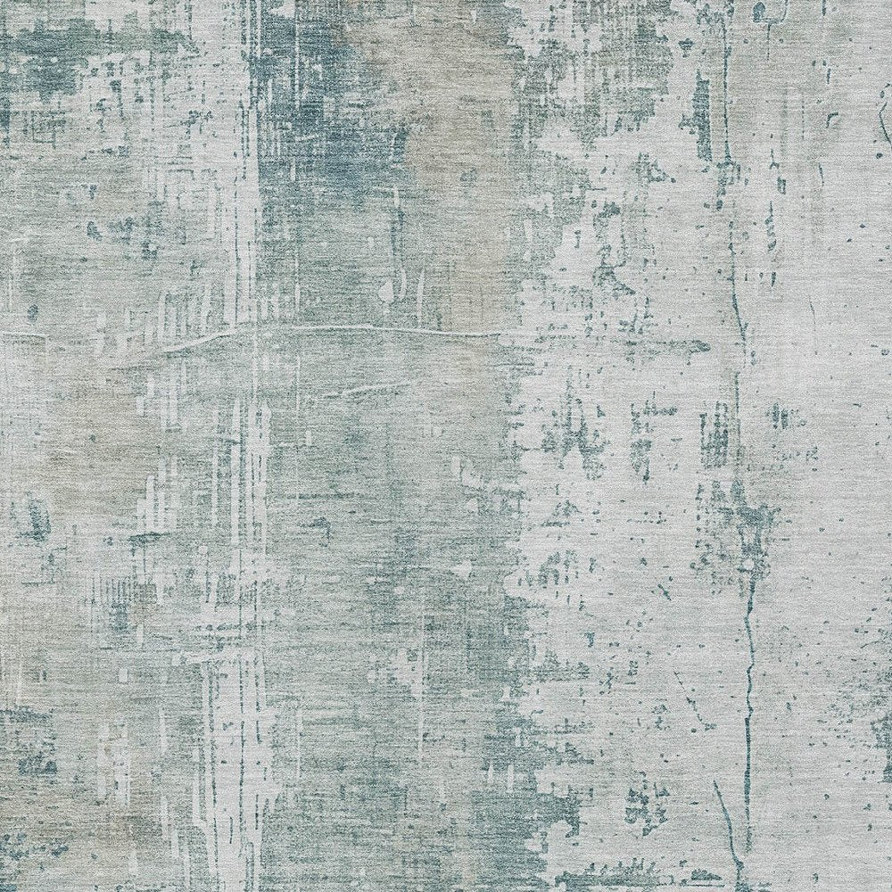 9' X 12' Turquoise And Ivory Abstract Washable Indoor Outdoor Area Rug