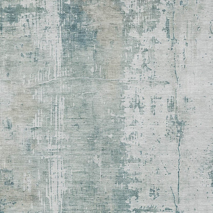 9' X 12' Turquoise And Ivory Abstract Washable Indoor Outdoor Area Rug
