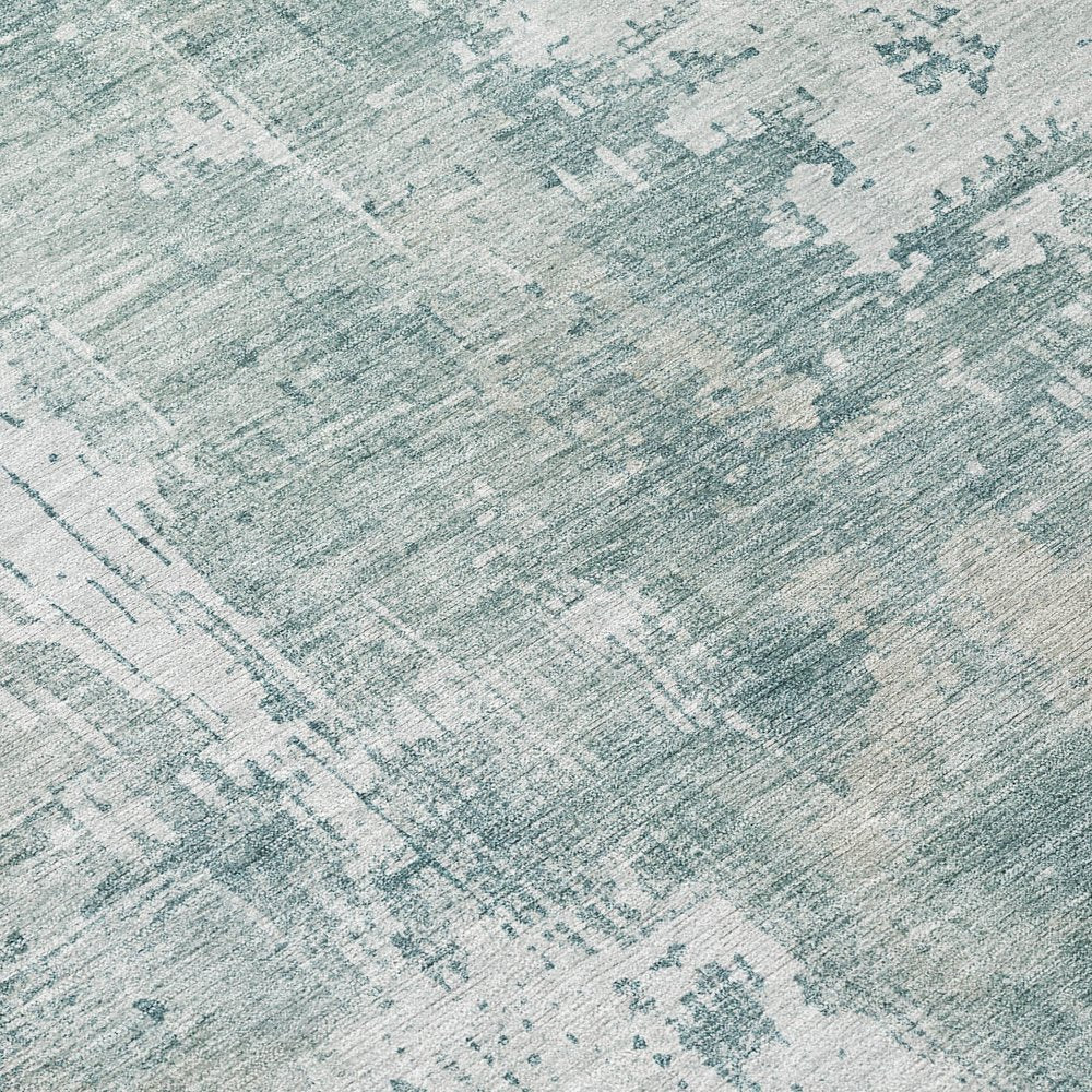 9' X 12' Turquoise And Ivory Abstract Washable Indoor Outdoor Area Rug