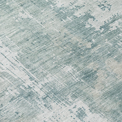 9' X 12' Turquoise And Ivory Abstract Washable Indoor Outdoor Area Rug