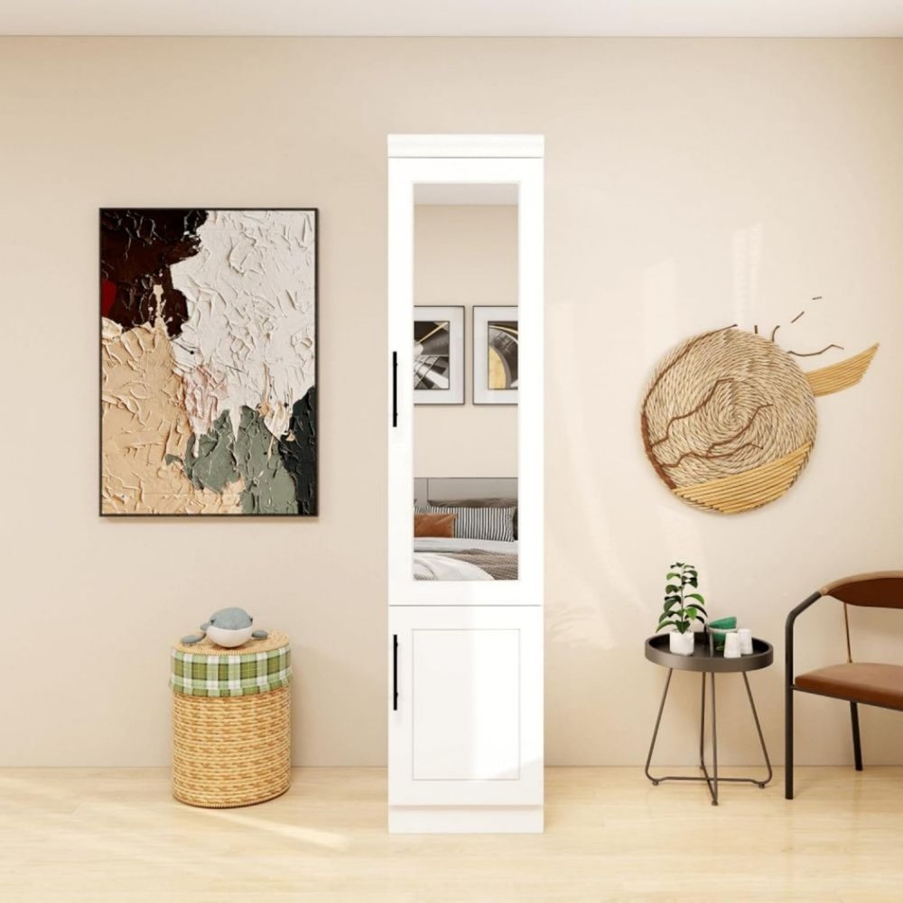 Cómoda combinada de dos puertas con espejo de madera blanca de 71"