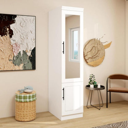 Cómoda combinada de dos puertas con espejo de madera blanca de 71"
