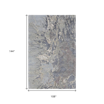 9' X 12' Ivory Taupe And Green Abstract Hand Tufted Distressed Area Rug