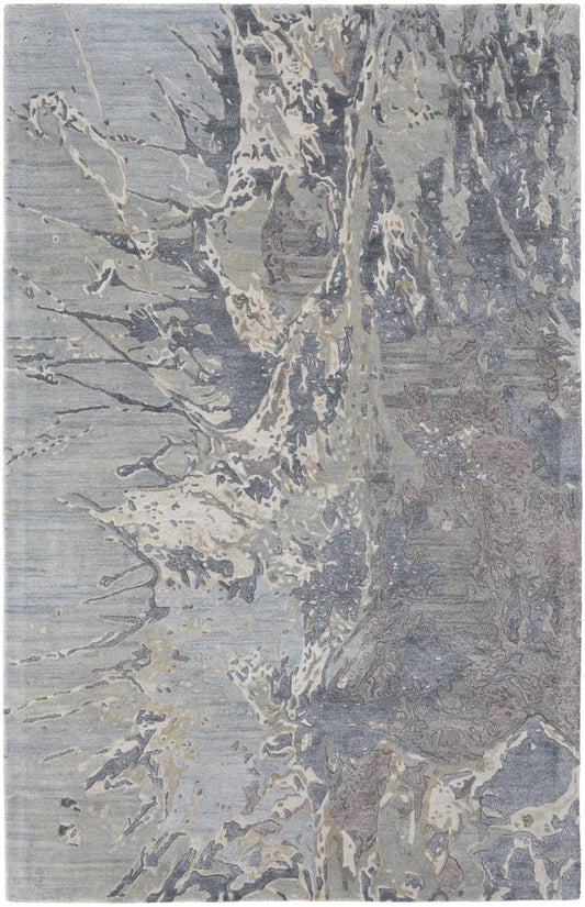 9' X 12' Ivory Taupe And Green Abstract Hand Tufted Distressed Area Rug