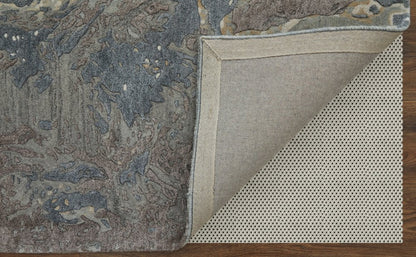9' X 12' Ivory Taupe And Green Abstract Hand Tufted Distressed Area Rug