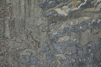 9' X 12' Ivory Taupe And Green Abstract Hand Tufted Distressed Area Rug