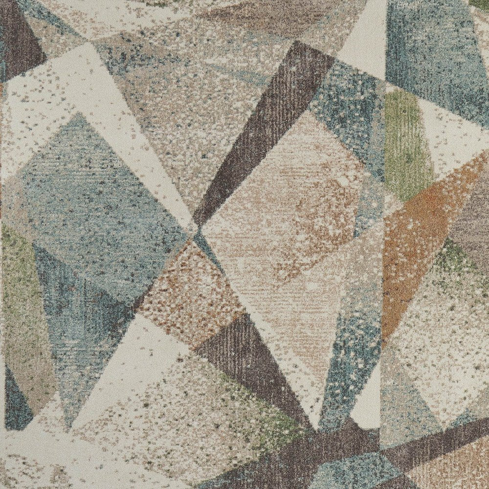 9' X 12' Ivory Blue And Green Checkered Area Rug