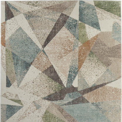 9' X 12' Ivory Blue And Green Checkered Area Rug