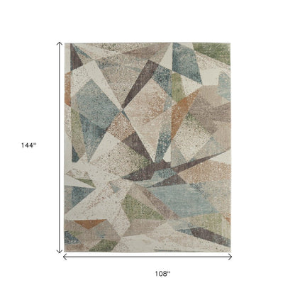 9' X 12' Ivory Blue And Green Checkered Area Rug