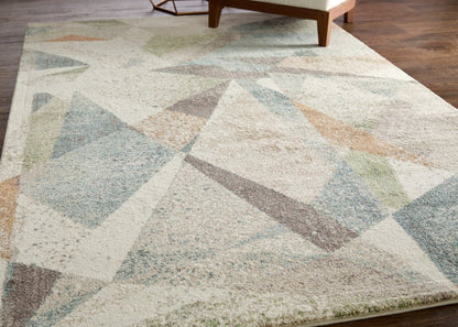 9' X 12' Ivory Blue And Green Checkered Area Rug