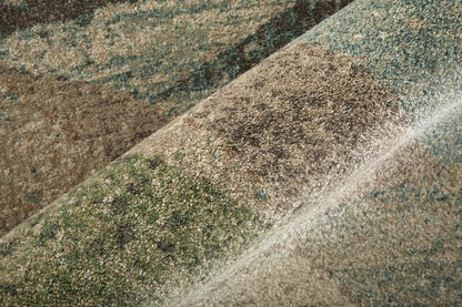 9' X 12' Ivory Blue And Green Checkered Area Rug