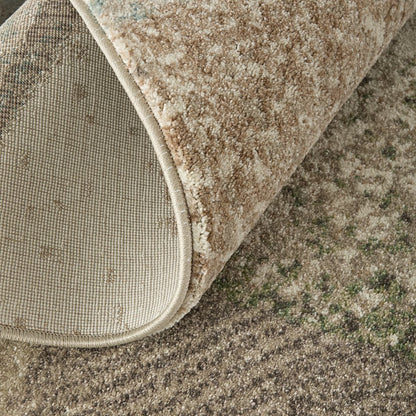 9' X 12' Ivory Blue And Green Checkered Area Rug