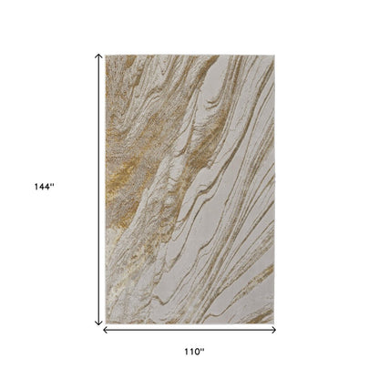 9' X 12' Ivory Taupe And Gold Abstract Area Rug