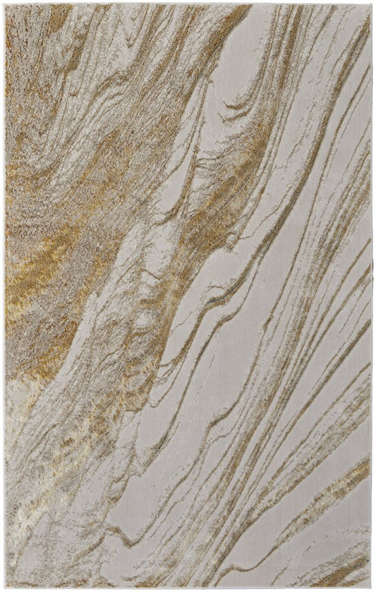 9' X 12' Ivory Taupe And Gold Abstract Area Rug