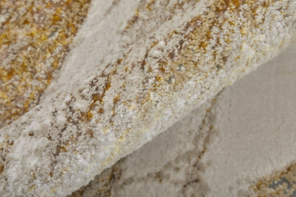 9' X 12' Ivory Taupe And Gold Abstract Area Rug