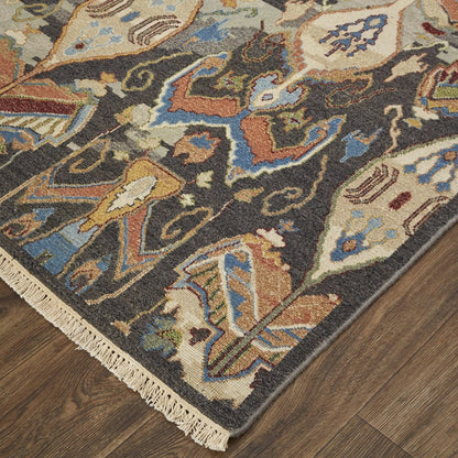 9' X 13' Blue Gray And Brown Ikat Hand Knotted Area Rug With Fringe