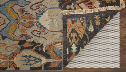 9' X 13' Blue Gray And Brown Ikat Hand Knotted Area Rug With Fringe