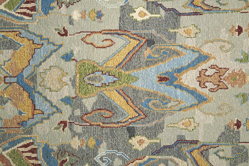 9' X 13' Blue Gray And Brown Ikat Hand Knotted Area Rug With Fringe