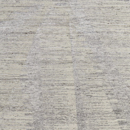 9' X 13' Ivory And Gray Abstract Hand Knotted Distressed Area Rug