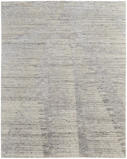 9' X 13' Ivory And Gray Abstract Hand Knotted Distressed Area Rug