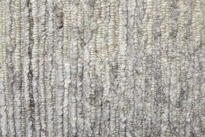 9' X 13' Ivory And Gray Abstract Hand Knotted Distressed Area Rug