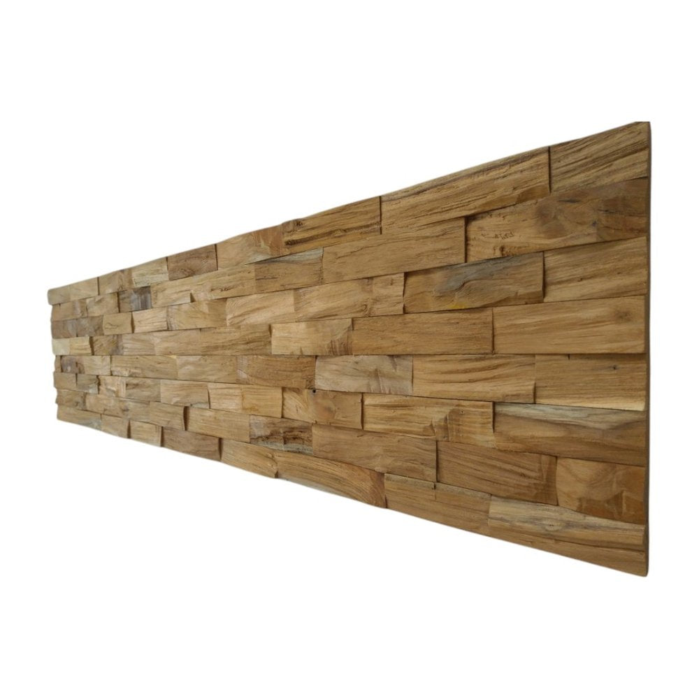 Brown 3D Embossed Abstract Brushed Teak Reclaimed Wood Decorative Wall Panels