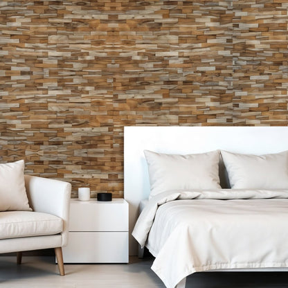Brown 3D Embossed Abstract Brushed Teak Reclaimed Wood Decorative Wall Panels